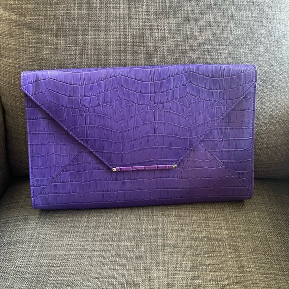 Abas Purple Crocodile Embossed Clutch - Picture 1 of 10